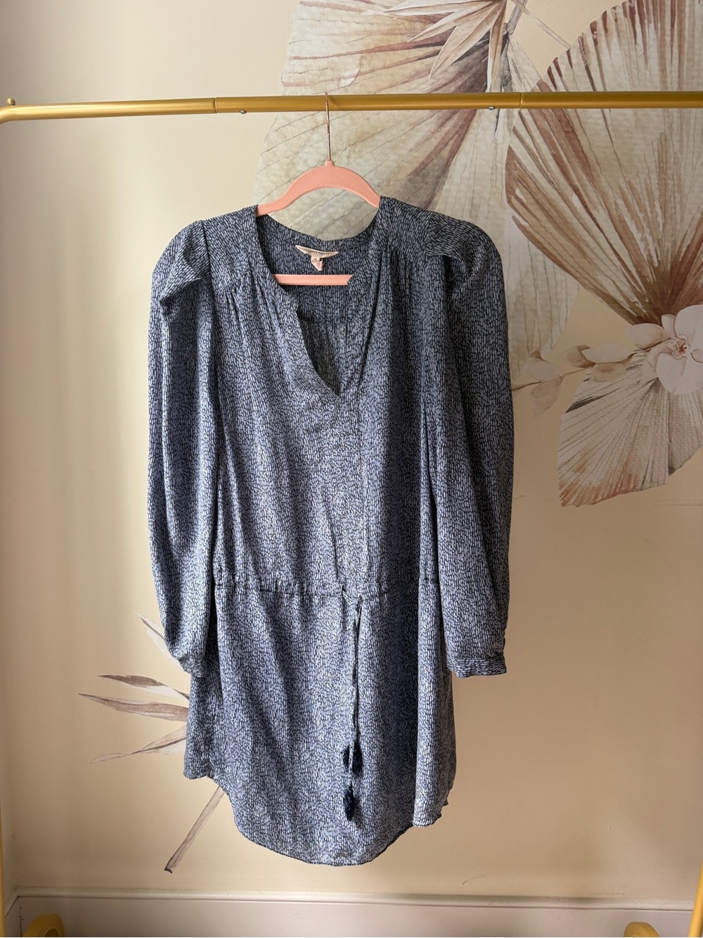 Women’s Blue Floral Long-Sleeve Drop Waist Dress